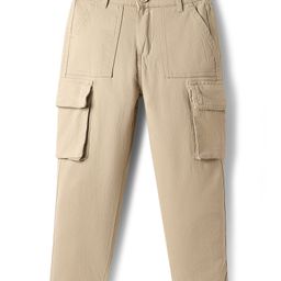 Pine Kids Cotton Elastane Woven Full Length Solid Coloured Trouser With Cargo Pockets - Khaki-picture-17
