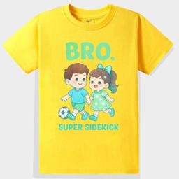 KAVEE Pure Cotton Knit Raksha Bandhan Theme Half Sleeves Bro Super Sidekick Text Printed Biowashed Tee - Yellow-picture-8