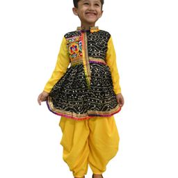 Aglare Cotton Woven Navratri Theme Full Sleeves Bandhani Designed Kedia Set - Black & Yellow-image-55