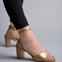 Shoetopia Solid With Buckle Closure Block Heel Sandals - Rose Gold-picture-28