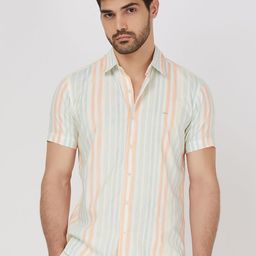 Mufti Men Spread Collar Striped Cotton Slim Fit Casual Shirt-picture-16