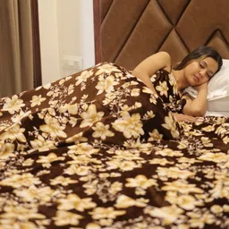 Changers Brown & Yellow 3D Floral Printed AC Room 300 GSM Double Bed Blanket-picture-15
