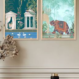 Kotart Green & Blue 2 Piece Birds and Animals Wooden Wall Arts-picture-2