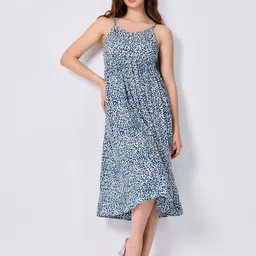 Outzidr Women Floral Print Fit and Flare Midi Dress-image-99