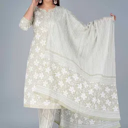 CTMTEX Women Floral Printed Regular Pure Cotton Kurta with Pyjamas & With Dupatta-picture-16