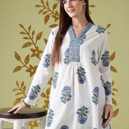 Anouk Indie Floral Pleated Pure Cotton Kurta with Trousers-picture-40