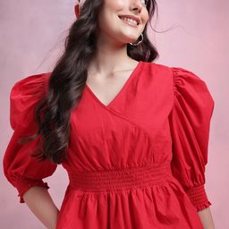 DressBerry Smocked Pure Cotton Peplum Top-image-92