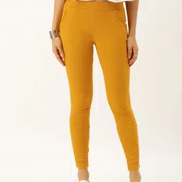 Soch Women Mustard Yellow Skinny Fit Embroidered Trousers-image-51