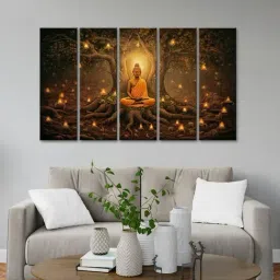 999Store Printed Brown MDF 5 Panels Wall Art-image-66