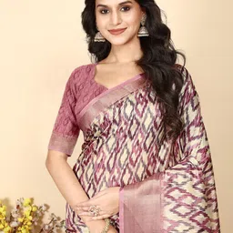 J 6 DESIGNER Zari Art Silk Designer Block Print Saree image 2