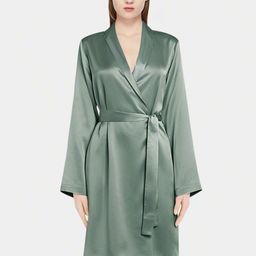 Bella Babe by SK Notched Lapel Collar Satin Robe With Belt-image-73