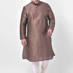 DEYANN PLUS Men Brown Mandarin Collar Angrakha Kurta-picture-10