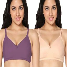 IN CARE Peach & Wine Cotton T-Shirt Bras - Pack Of 2-image-94