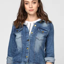 StyleStone Women Blue Solid Denim Jacket-image-34
