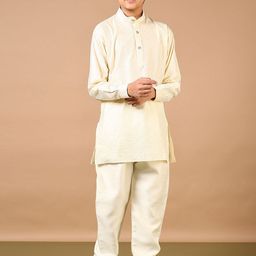 V-Mart Boys Striped Self Design Band Collar Sequinned Kurta With Pyjamas-10