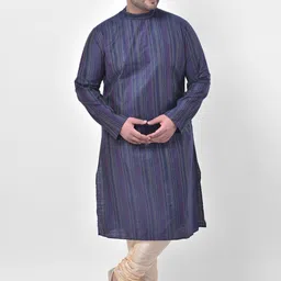 DEYANN PLUS Men Navy Blue Striped Straight Kurta-43