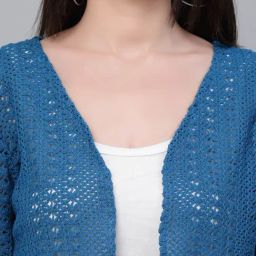 Style Quotient Blue Self Design Front Open Crop Shrug image 5