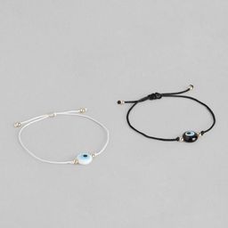 EL REGALO Unisex Pack of 2 White & Black Charm Evil Eye Bracelet-2