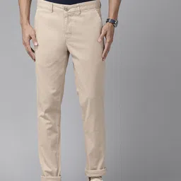 Park Avenue Men Beige Solid Regular Fit Casual Chinos Trousers-image-35