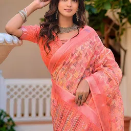 HERE&NOW Printed Zari Border Saree-image-31