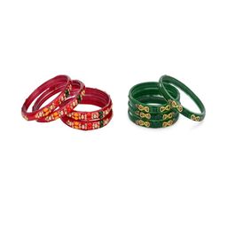 SOMIL Women Pack Of 2 Multi And Green Glass Ethnic Handcrafted Traditional Bangle-image-15
