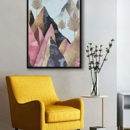 999Store Multicolor Canvas Mountain Golden Tree With Sunset Flying Birds Art Canvas Painting-0