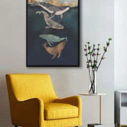 999Store Brown Canvas Flat Whale Fish With Abstract Modern Art Canvas Wall Painting-image-49