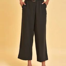 W Green High Rise Flared Pants-image-28