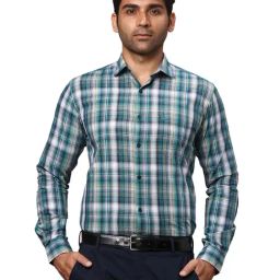 Park Avenue Green Slim Fit Check Cotton Shirt-image-22