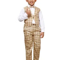 Pro-Ethic Style Developer Kids Beige & White Checks Full Sleeves Shirt, Waistcoat, Pants with Bow-image-93