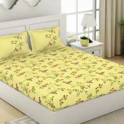 SPACES Lattice Yellow Pear Cotton 144 TC King Fitted Bedsheet With Pillow Covers-picture-42
