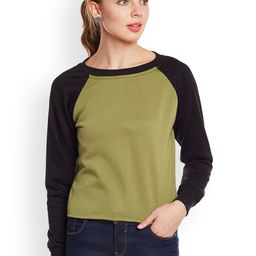 Belle Fille Women Olive Green & Black Solid Sweatshirt-image-20