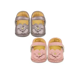 Neska Moda 6 To 12 Months Baby Girls Belly Shoe 2 Pair Set Partywear Floral Velcro Sandal Booties (Toe to Heel Length - 12 cm, Dark Brown, Peach)-image-35