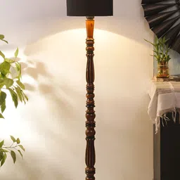 Devansh Black & Brown Wooden Floor Lamp With Shade-0