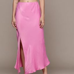 WAREHOUSE Solid Satin Slip A-Line Maxi Skirt-image-39