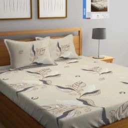 Klotthe White Cotton Blend 300 TC Double Bed Sheet With 2 Pillow Covers-42