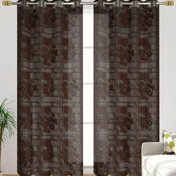 UrbanArts Brown 2 Pieces Embroidered Sheer Window Curtains-picture-10