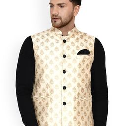 VEERA PARIDHAAN Printed BanarasiDesign Mandarin Collar Nehru Jacket-image-69