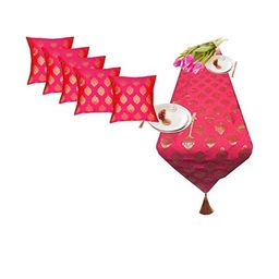 Pinkparrot 12x70 inch jacquard silk table runner and 5 pcs 16x16 inch cushion covers-image-40