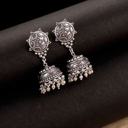 Voylla Silver-Plated Black Oxidised Dome Shaped Jhumkas-image-73