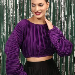 STREET 9 Vertical Striped Puff Sleeves Crop Top-49