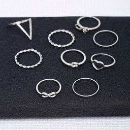 Shining Diva Fashion Set Of 9 Oxidised Silver-Plated Finger Ring-image-36