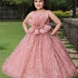 Lagorii Girls Floral Embellished And Shimmer Net Gown Maxi Dress-image-24