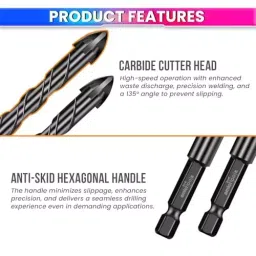 Amici Tools Masonry Drill Bits Set Triangle Bit Tungsten Carbide Hex Shank Black, 0130FB8BOPF (Set of 5) image 2