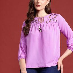 all about you Embellished Tie-Up Neck Top-image-50