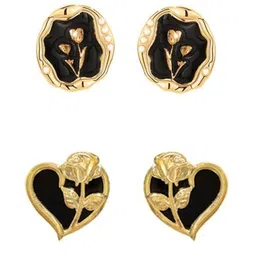 FIMBUL Set of 2 Gold-Plated Beaded Floral Design Heart and Oval Shaped Studs image 4