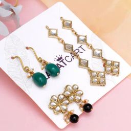 Karatcart Handcrafted Kundan Dangler & Drop Earrings - Set of 3-image-7