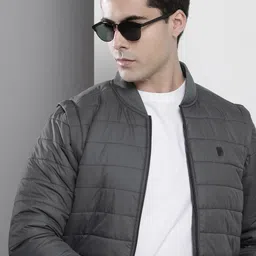 The Indian Garage Co Men Grey Solid Padded Jacket-image-53