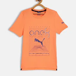 Puma Boys Orange one8 Virat Kohli Printed Pure Cotton Slim Fit T-shirt-image-5