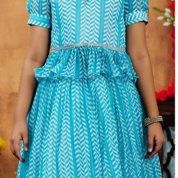 Sangria Girls Turquoise Blue Poly Georgette Lehenga Choli-picture-54